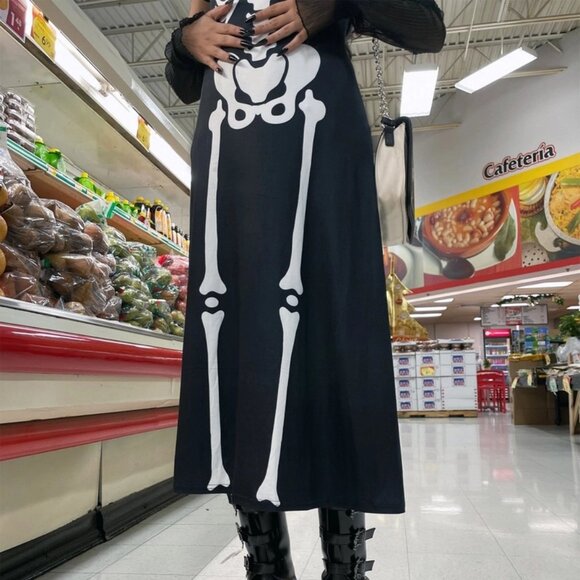 Skeleton Bones Magick Maxi Goth Dress - Picture 4 of 7